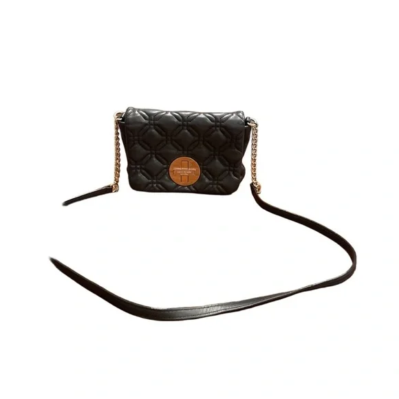 Kate Spade quilted front flap foldover flap w/chain, silver medallion closure B7
